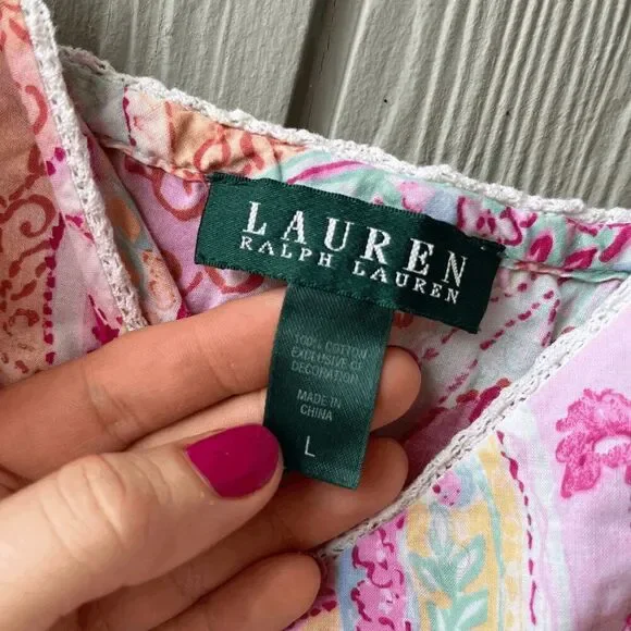 Lauren Ralph Lauren Cotton Paisley Slip Dress L Boho Cottagecore Festival - Picture 3 of 6
